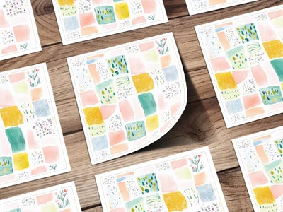 Colorful Abstract Pattern Art Print with Botanical Designs