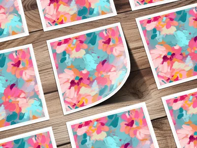 Vibrant Floral Artwork Pattern on Wood Background product