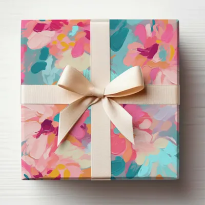 Colorful Abstract Floral Gift Box with Ribbon Decor