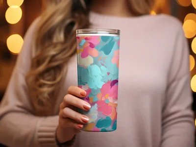 Vibrant Colorful Floral Design Insulated Tumbler Cup