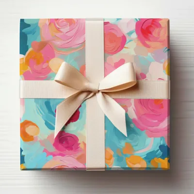 Beautiful Floral Gift Box with Ivory Ribbon Package