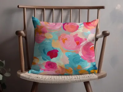Vibrant Floral Pillow with Artistic Rose Design Pillow