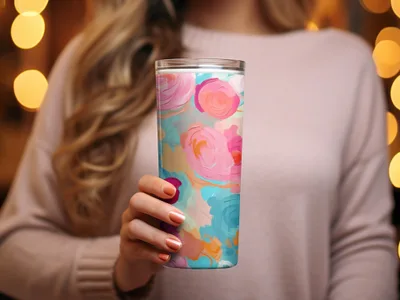 Vibrant Floral Travel Tumbler with Colorful Rose Design