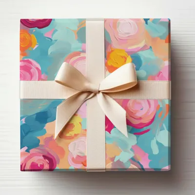 Colorful Floral Gift Box with Ribbon Bow Design