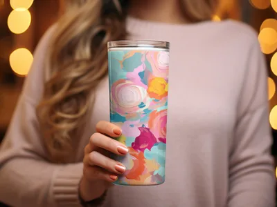 Colorful Floral Design Insulated Tumbler for Beverages