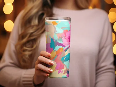 Colorful Abstract Floral Design Insulated Tumbler Cup