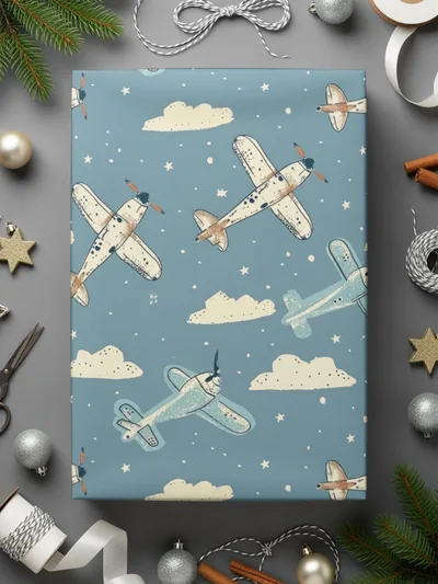 Airplane Digital Paper, Seamless Pattern, Sky Blue Cloud Background, Vintage Aircraft Repeat Pattern, Scrapbooking, Fabric Design - Moore and Mountain