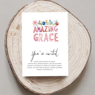 Greeting card with "Amazing Grace" in colorful watercolor lettering.