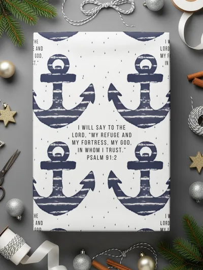Nautical Psalm 91:2 Anchor Design Wrapping Paper