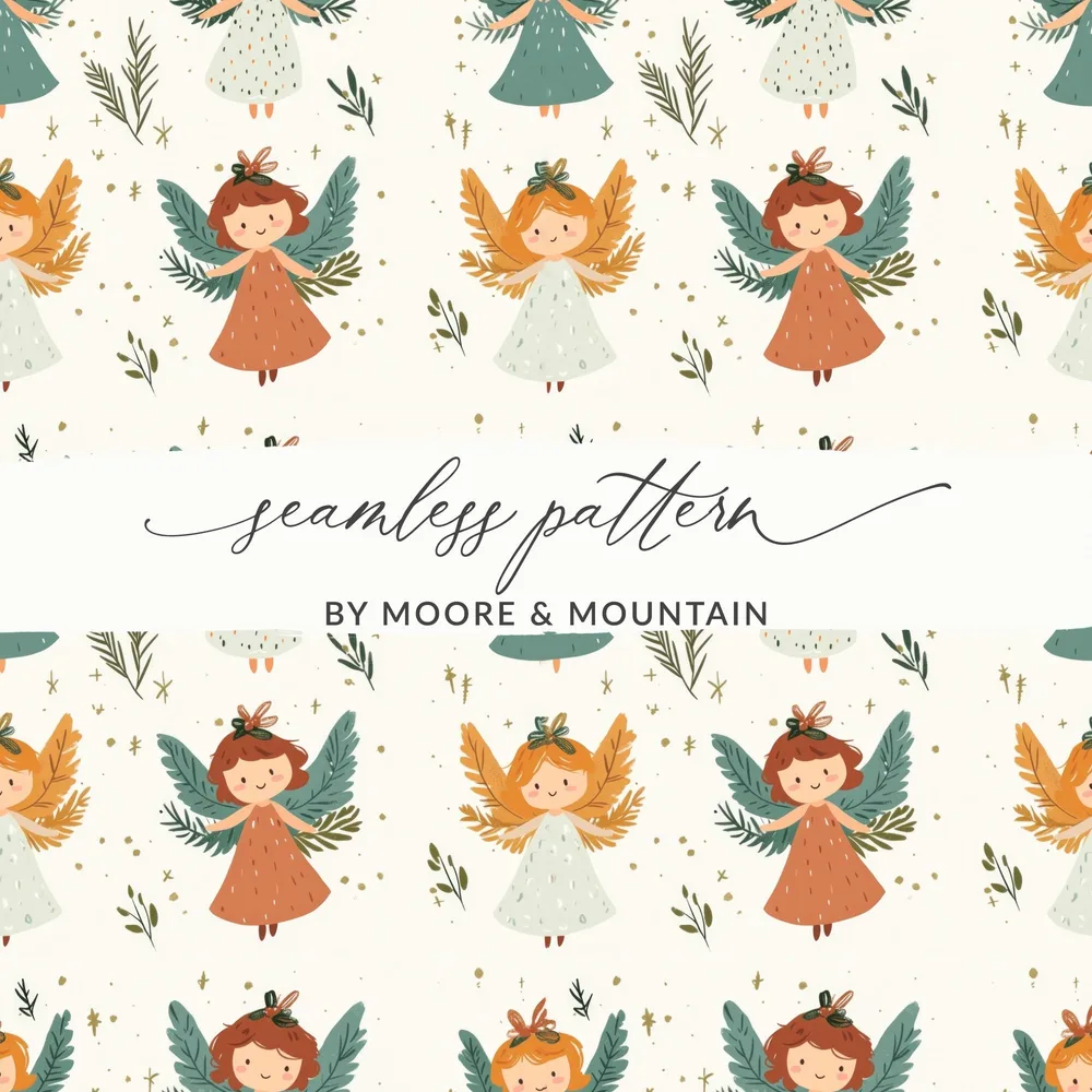 Angel Seamless Pattern, Girls With Wings Digital Paper, Whimsical Angels Repeat Pattern, Fabric Design, Scrapbooking, Christmas Theme - Moore and Mountain