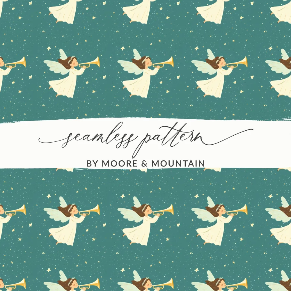 Angelic Trumpet Players Starry Sky Seamless Pattern Digital - Moore and Mountain