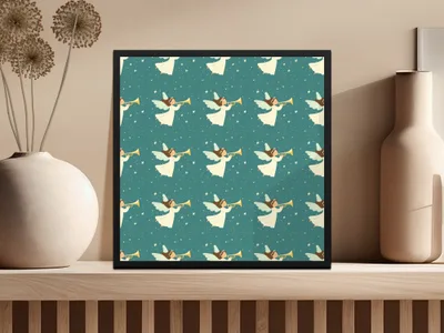 Angelic Trumpet Players Starry Sky Seamless Pattern Digital - Moore and Mountain