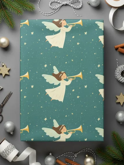 Angelic Trumpet Players Starry Sky Seamless Pattern Digital - Moore and Mountain