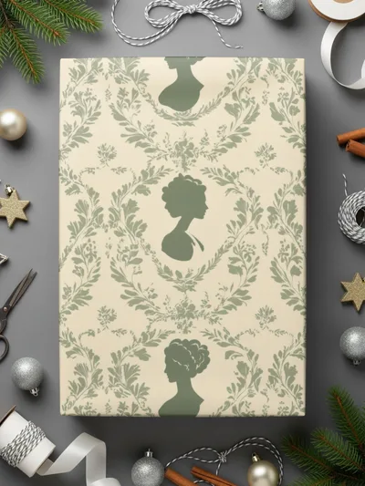 Antique Silhouette Digital Paper, Cameo Pattern, Seamless Floral Repeat, Sage Green Design, 12x12 JPEG Files, Digital Download - Moore and Mountain