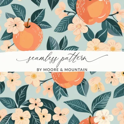 Apple Blossom Digital Paper, Seamless Pattern, Peach Floral Print, Scrapbook Paper, Fabric Design, Printable Backgrounds