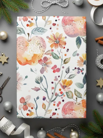 Apple Floral Digital Paper, Watercolor Seamless Pattern, Fruit Garden Print, Rustic Texture, Printable Art, Digital Download, for Fabric - Moore and Mountain