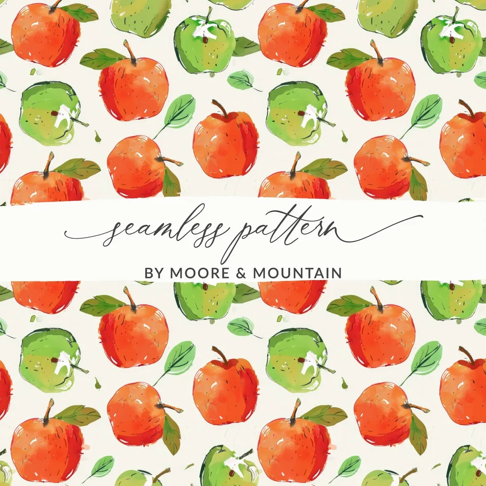 Apple Pattern Digital Paper, Red Green Apple, Watercolor Background, Seamless Pattern, Fruit Design, Scrapbook Paper, Commercial Use - Moore and Mountain