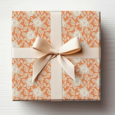 Elegant Floral Patterned Gift Wrap with Beige Ribbon
