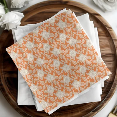 Elegant Orange Floral Design Tissue Paper Product