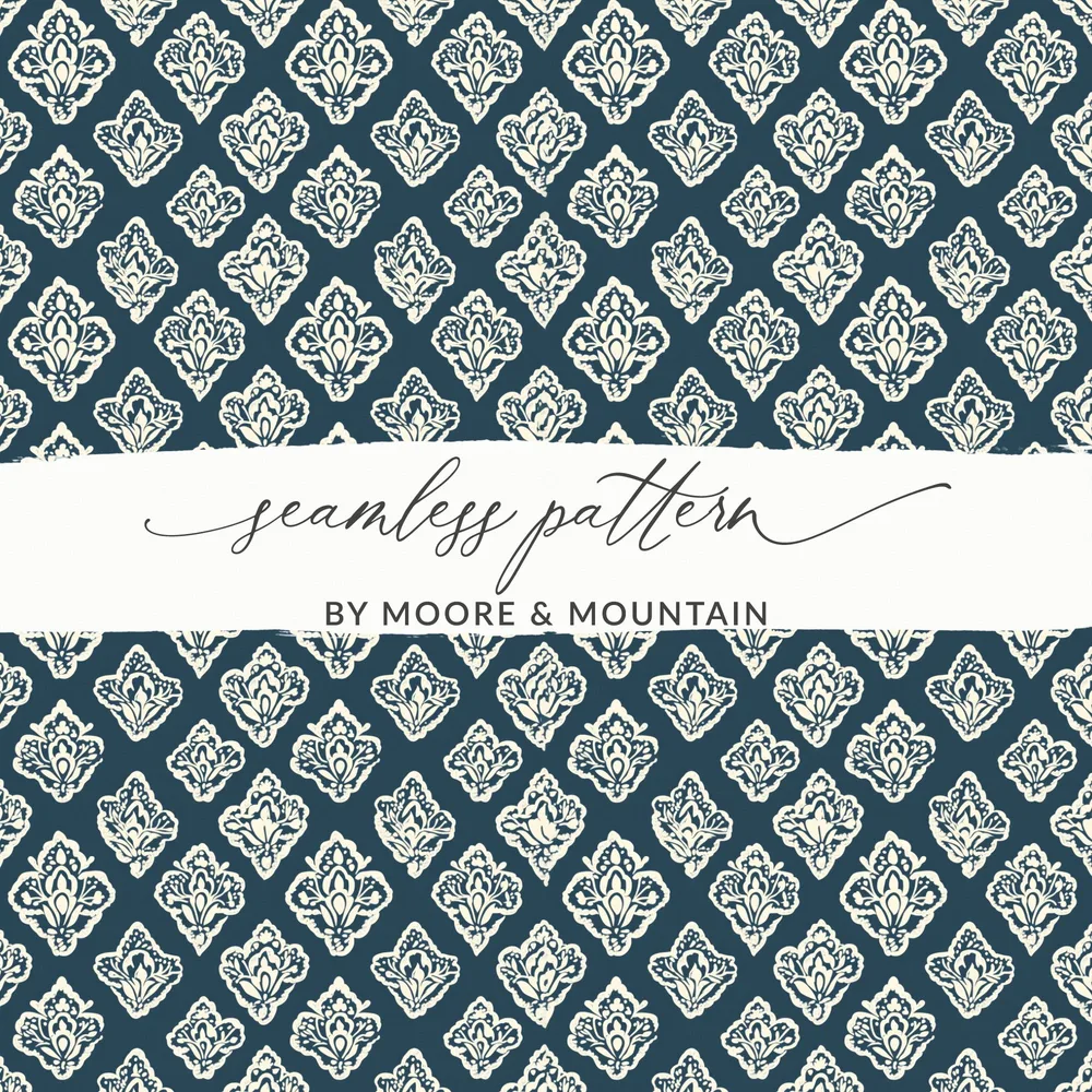 Elegant Floral Blue and White Seamless Pattern Design