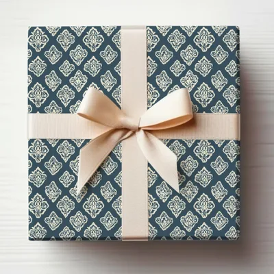 Elegant Patterned Wrapped Gift Box with Ribbon Bow