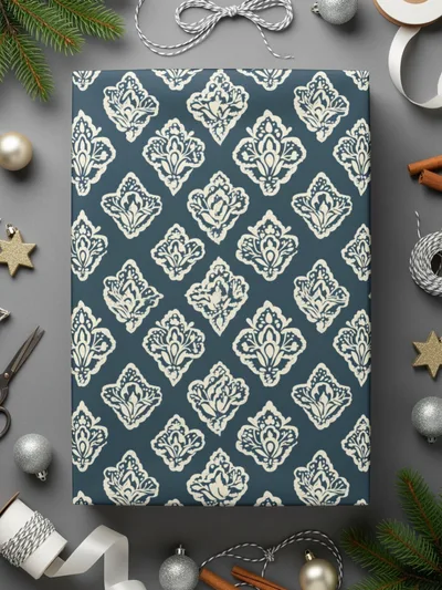 Elegant Blue and White Floral Pattern Wrapping Paper