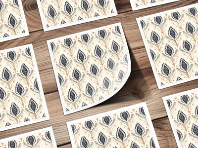 Elegant Navy and Beige Leaf Pattern Design Paper