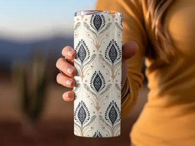 Elegant Black and Beige Patterned Tumbler Cup
