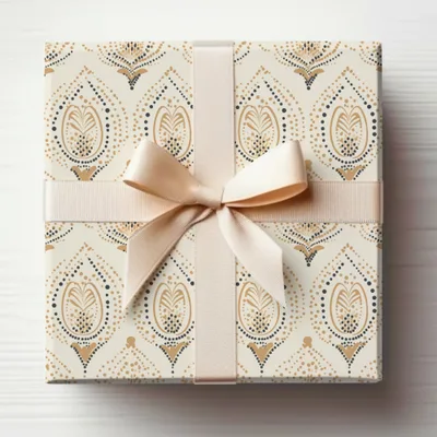 Elegant Designer Gift Box with Beige Bow Ribbon