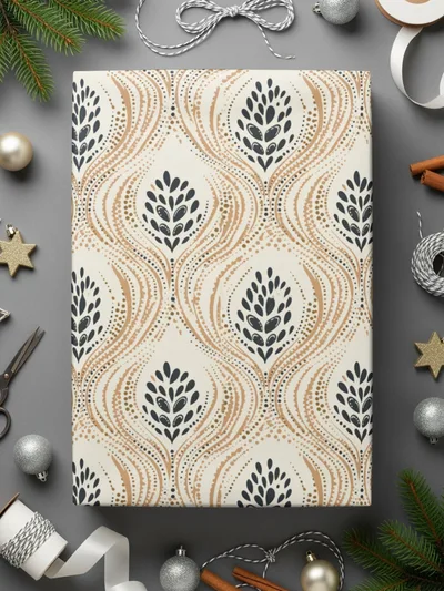 Elegant Holiday Gift Wrap with Gold and Black Pattern
