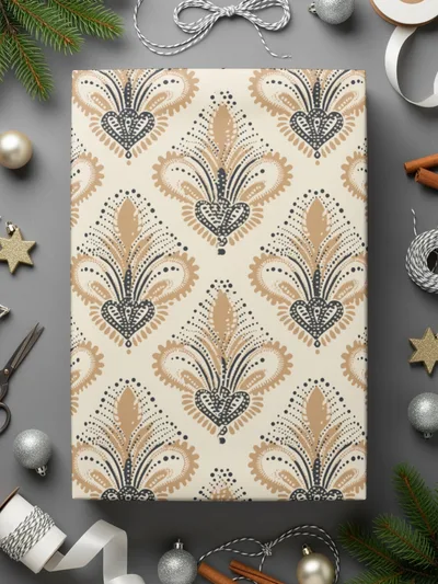 Elegant Patterned Beige and Black Gift Wrap