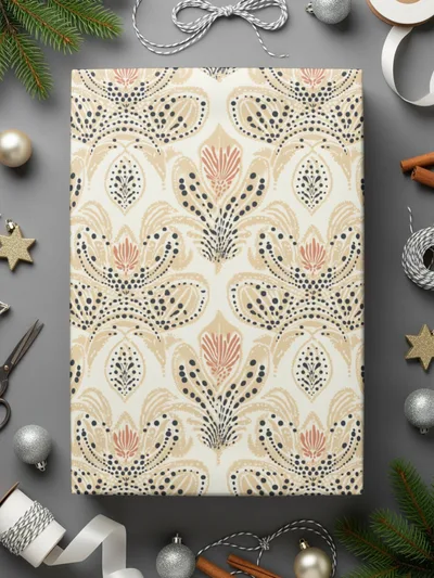 Elegant Floral and Dot Pattern Wrapping Paper Product