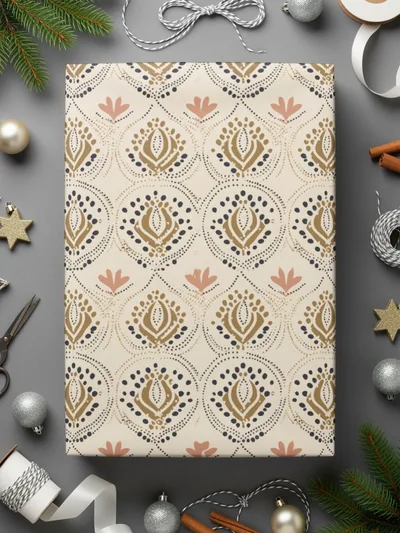 Elegant Holiday Patterned Gift Wrap in Neutral Tones