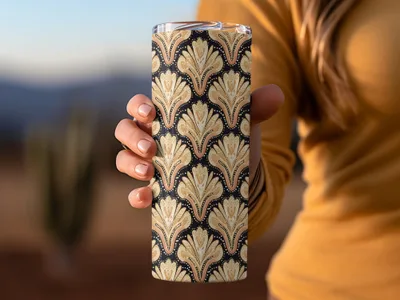 Stylish Ornate Black and Gold Pattern Tumbler Product