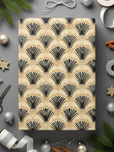Art Deco Patterned Golden and Black Wrapping Paper