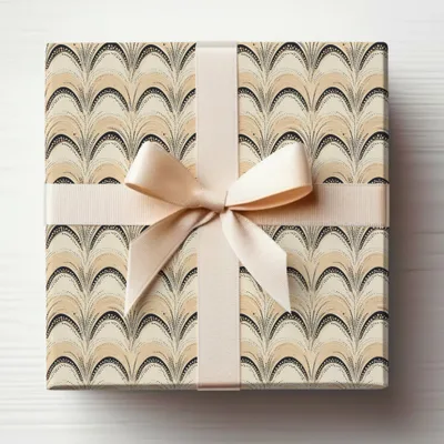 Elegant Beige Bow and Patterned Gift Wrap Box
