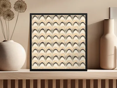 Beige and Black Art Deco Pattern Framed Wall Art