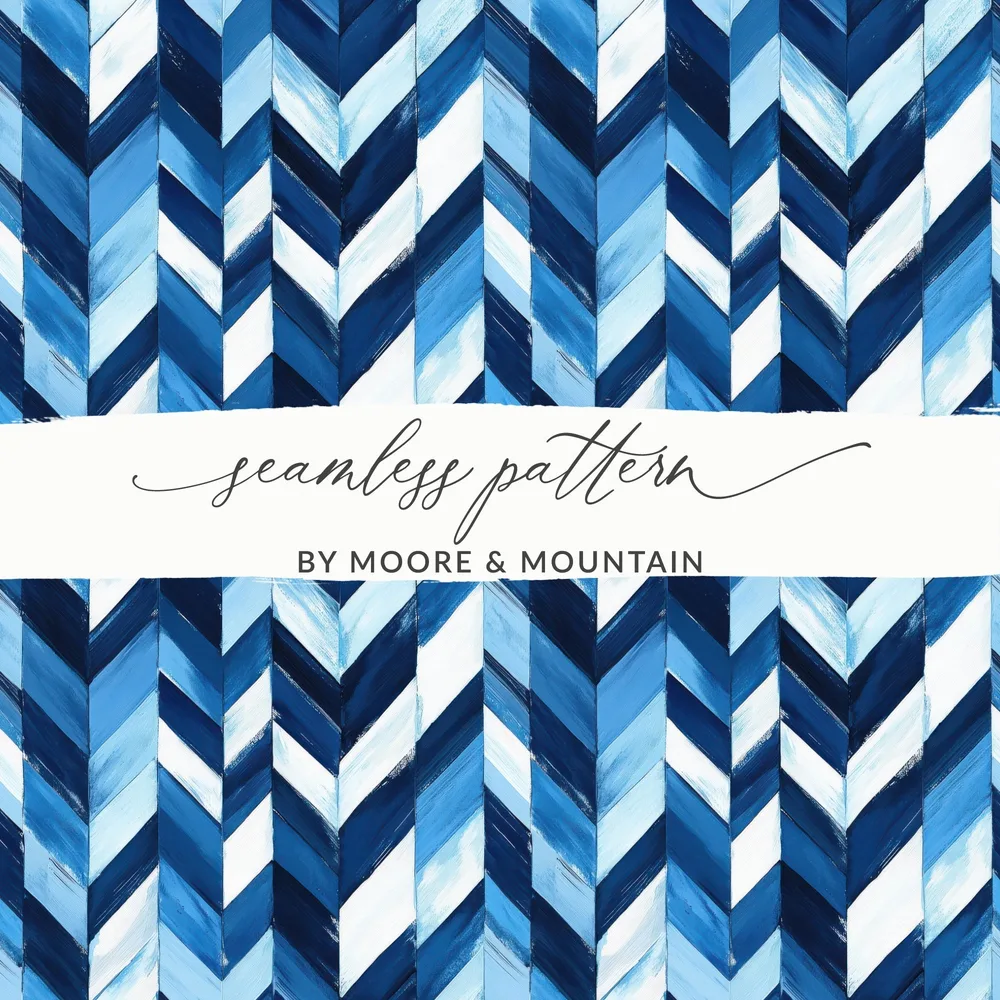 Artistic Herringbone Pattern Shades Blue Indigo White Digital - Moore and Mountain