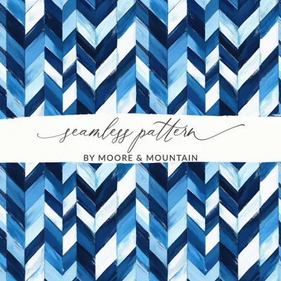 Artistic Herringbone Pattern Shades Blue Indigo White Digital