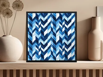 Artistic Herringbone Pattern Shades Blue Indigo White Digital - Moore and Mountain