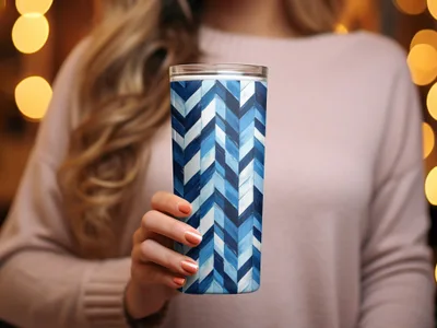 Artistic Herringbone Pattern Shades Blue Indigo White Digital - Moore and Mountain