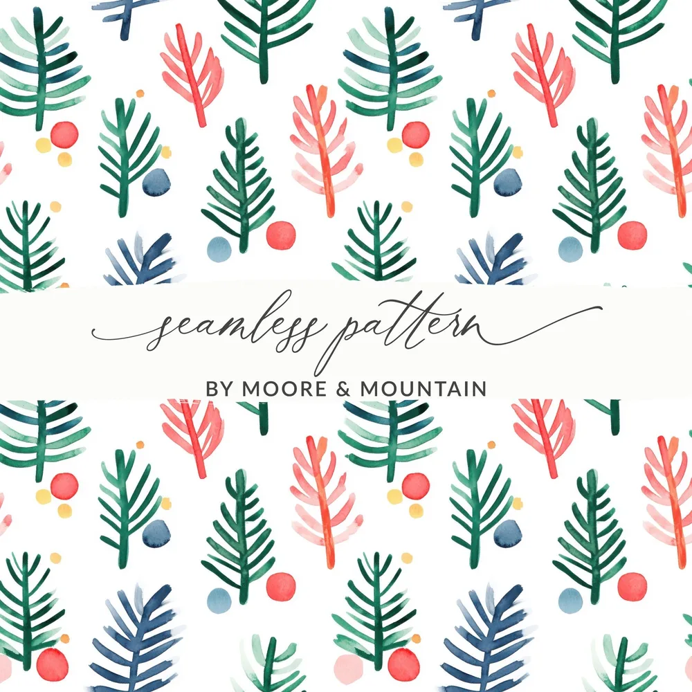 Artistic Watercolor Trees and Dots Patterned Design Digital - Moore and Mountain