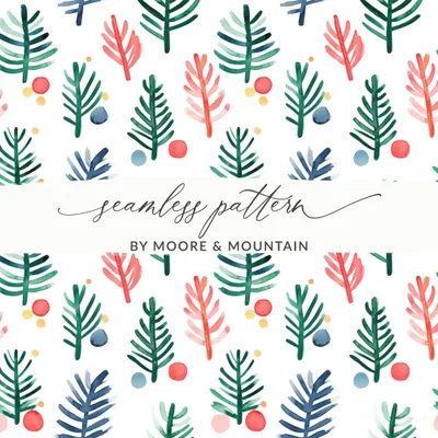 Artistic Watercolor Trees and Dots Patterned Design Digital