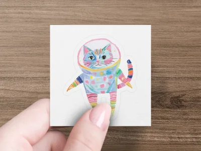 Cartoon cat in a colorful astronaut suit.