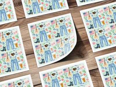 Austin Themed Pattern with Guitars and Jeans Sticker