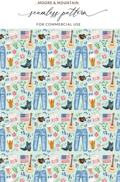 Austin Texas Seamless Pattern for Commercial Use