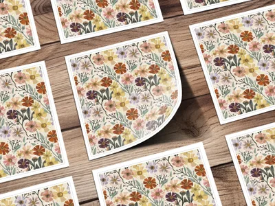 Autumn Floral Digital Paper, Fall Flower Pattern, Boho Watercolor Design, Printable Seamless Background, Purple, Yellow, Orange, Pink - Moore and Mountain