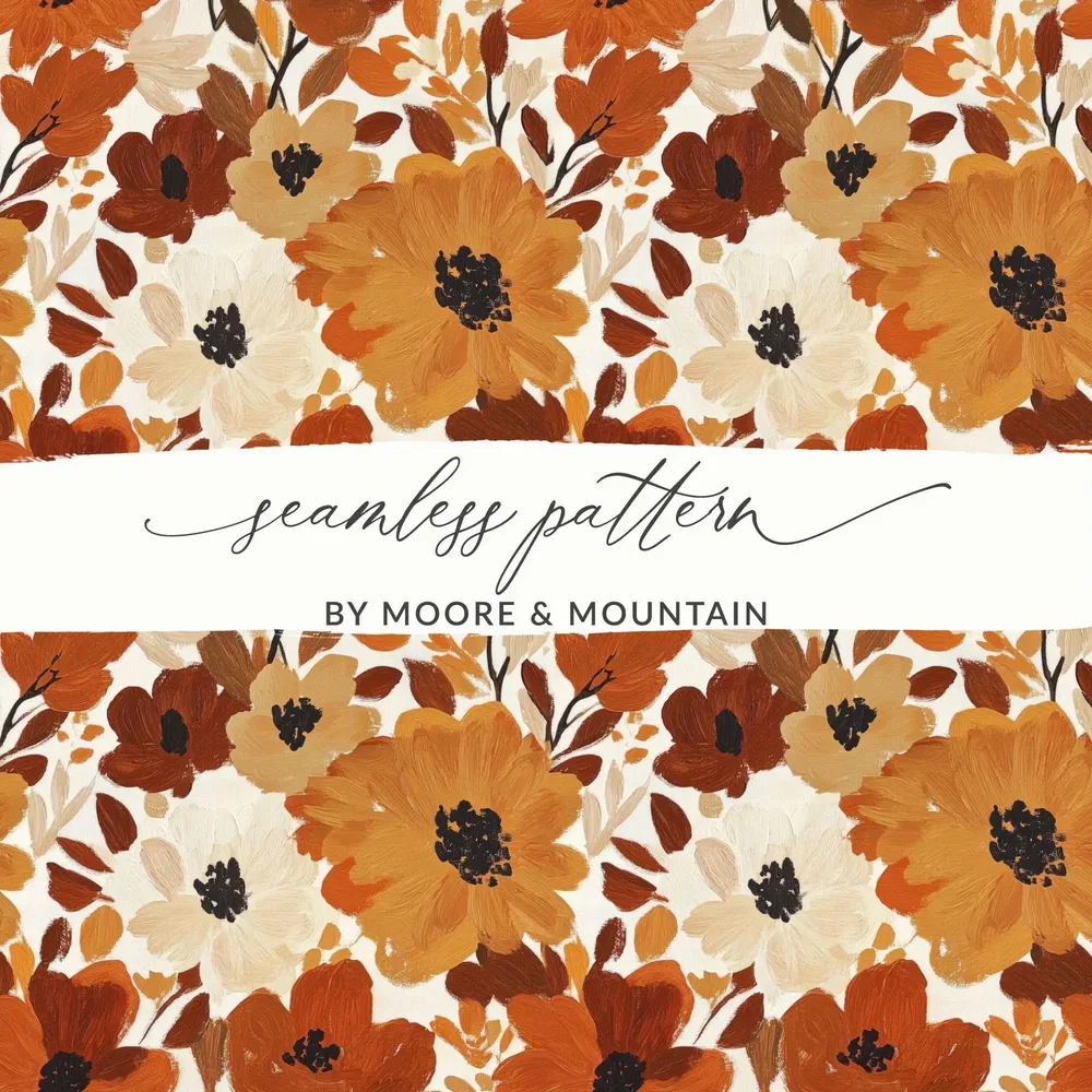 Autumn Floral Digital Seamless Pattern, Earth Tone Flowers, Fall Digital Paper for Fabric, Commercial Use, Download, Background Texture - Moore and Mountain