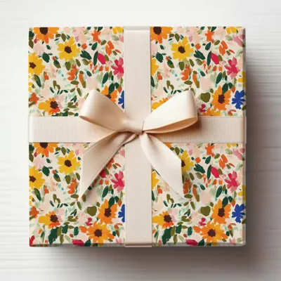 Colorful Floral Gift Box With Bow Gift Wrapping Product