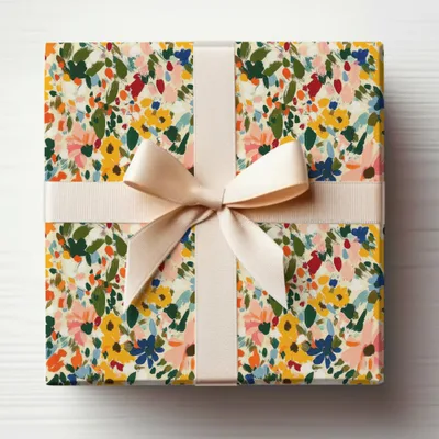 Colorful Floral Gift Wrap with Cream Bow Gift Wrap